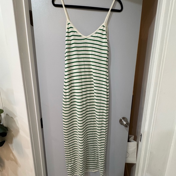 Green and White Sheath Maxi Dress with Spaghetti Straps - Picture 5 of 5